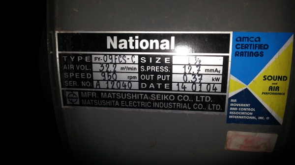 ขายพัดลมโรงงาน ไม่มีมอเตอร์ national ของใหม่ 3,500