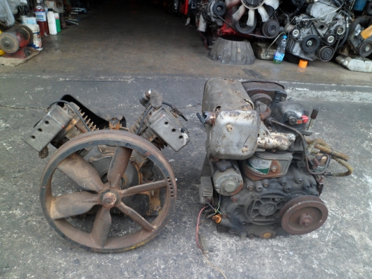 ขายปั๊มลม 2 สูบพร้อมเครื่องดีเซล yanmar
