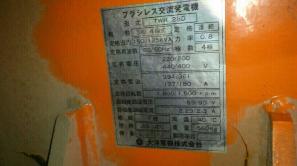 ขายเครื่องปั่นไฟ Aiman 150 Kva นำเข้าจากประเทศญี่ปุ่น