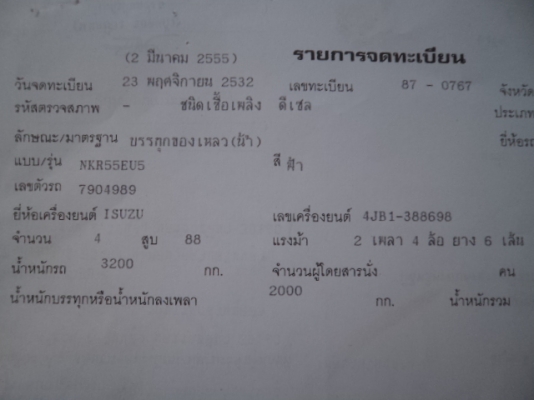 ขายรถอีซูซุNKR6ล้อช่วงสันเครื่อง88แรงสภาพบางเดิมทั้งคันคับ