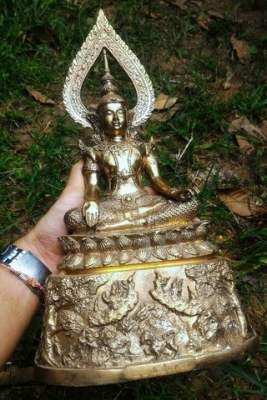 พระศรีอาริยะเมตตรัยโย เนื้อโลหะหล่อ ฐาน 7นิ้ว หน้าตัก 5นิ้ว สูง 14.5นิ้ว พระหิ้งพระบ้านไว้บูชาเพื่อความสิริมงคล