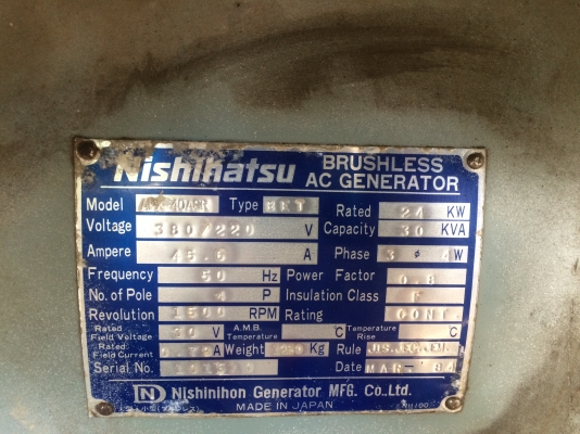 ขายเครื่องปั่นไฟ NISHIHATSU 30 KVA