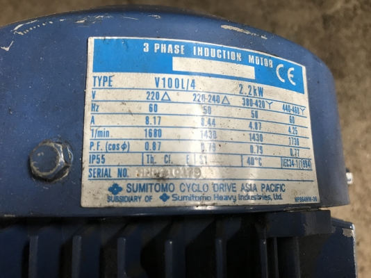 ขายมอเตอร์เกียร์ Cycro drive Sumitomo 3HP. 380V อัตราทด 1:11 สภาพสวยมากเดิมๆ หมุนนิ่ม พร้อมใช้งาน