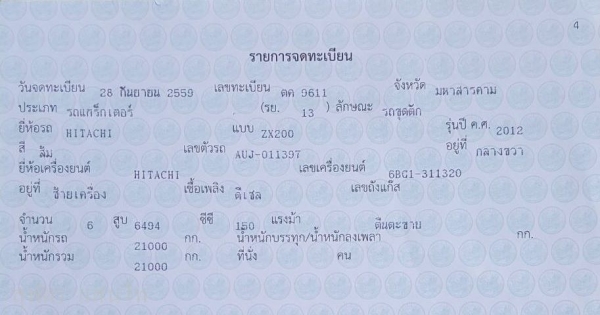 ขาย!! >>> Hitachi Zx200 รุ่น 1 เล่มทะเบียน แห้งๆ ช่วงล่างเต็ม <<< เบอร์ติดต่อ 098-7155789