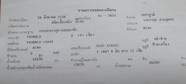 พ่วง 20 ล้อ HINO 3M  240 แรง เครื่อง M10C ปี 38 กระบะเหล็ก - ดั้ม ตัวแม่ ดั้มโคราช / ตัวลูก อู่หน้าพระลาน ยาว 6 เมตร