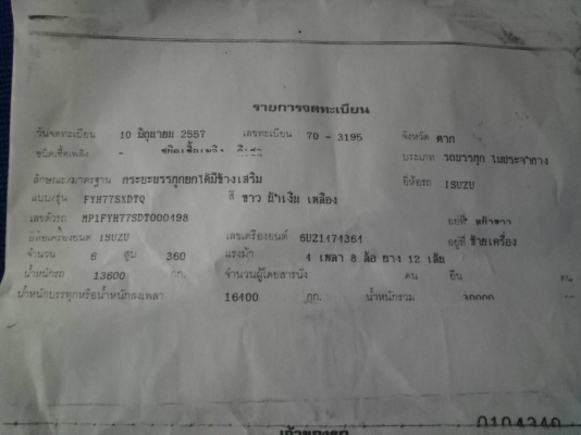 ขาย Isuzu 360 FYH ปี 57  กระบะดั้มพ์ ยาว 7 เมตร รถสวยพร้อมใช้งาน เครื่องดี คัชซีสวย สนใจสอบถามได้ครับ เอกสารพร้อมโอน082-1698998,089-7020483