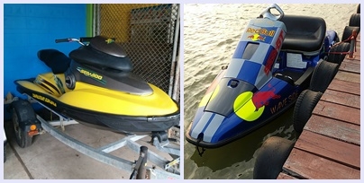ขายเรือเจ๊ทสกี 2 ลำ เรือเจ็ทสกี seadoo 951 และเรือคาวาสีน้ำเงิน 790 เป็นเรือแบบ 2 ที่นั่ง ขาย ลำละ 6