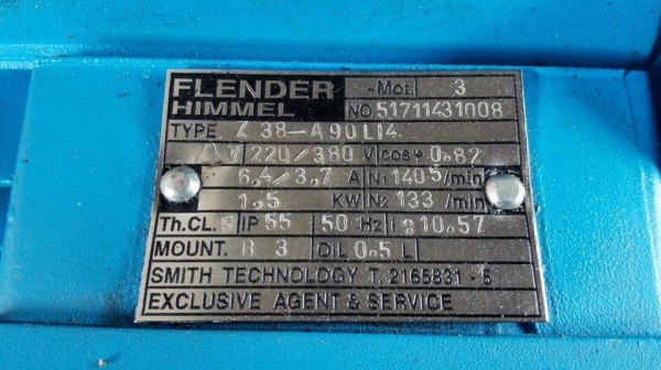 ** SOLD ** มอเตอร์เกียร์ FLENDER HIMMEL 2 HP 1:10.57 (133rpm) ไฟ 380V สภาพใหม่พร้อมใช้