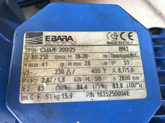 ขายปั้มน้ำหอยโข่งหัวแสนเลส Ebara 2HP. 380V สภาพสวยเดิมๆ วิ่งนิ่ม พร้อมใช้งาน มี 2ตัวครับ