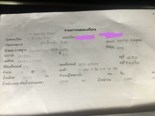 Hino FM 18 ดั้มพ์ 2 เพลา เครื่อง HO7D 195 แรง ทะเบียนพร้อม