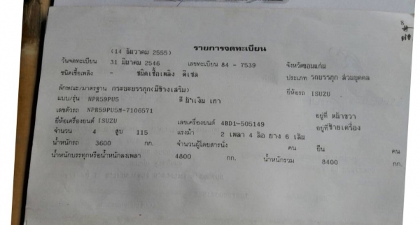 Isuzu NPR59PU5M 115 ห้างแท้เกียรสั้น หัวยกได้ กะบะยาว5เมตร เล่มพร้อมโอน