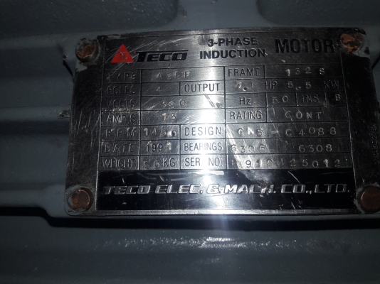 ขาย !! มอเตอร์TECO.ขนาด7.5แรง3สาย.รอบ1440สภาพพร้อมใช้งาน