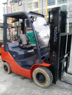 +++ ขายโฟล์คลิฟท์  TOYOTA 8FD15  ขนาด  1.5  ตัน  เครื่องยนต์ดีเซล  เสา  3  เมตร  งาสไลด์ซ้าย + ขวา  เกียร์ออโตเมติค  ยางตัน  (รถ  8,000  ชม.)
