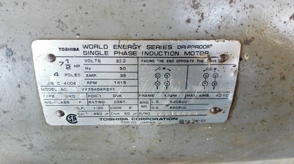 ** เหลือ 1 ตัว ** มอเตอร์ TOSHIBA 7.5 HP 220V สภาพสวยพร้อมใช้