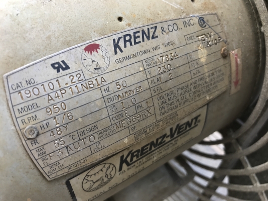 ขายพัดลมระบายอากาศ Krenz 1/6HP. 980rpm. Made in Germany สภาพสวย หมุนนิ่ม พร้อมใช้งาน มี 4ตัวครับ