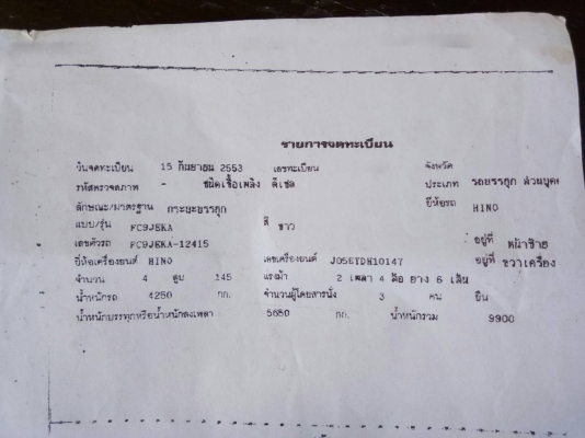 รถฮีโน่ 6 ล้อ ( รั้ว ) ไม่ดั้ม FC9J 145 แรงม้า. ปี 53. , ( รถทำงาน 17x,xxx กม. ) สนใจติดต่อ 081 - 60