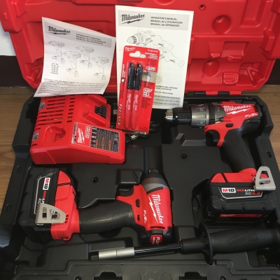 ชุดสว่านไร้สายไร้แปรงถ่าน Milwaukee 2897-22 มีสว่านกระแทกและสว่านไขควง แบ็ต5.0แอมป์ แถมปากกาเมจิค InkZall 2ด้าม
