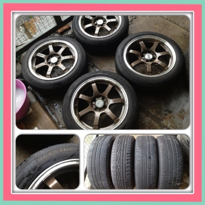 ขายแม็กมือ2 ขอบ16 Mugen สีน้ำตาลขอบเงา 4 รู100+ยาง ราคา 7500 บาทถูก