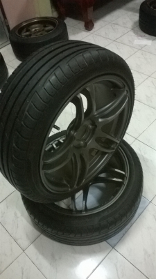 ขายแม็กMr2ขอบ17กว้าง7.5 et40 4รู100 จำนวน1คู่ติดยางดอกหนา forceum 205 45 17ปี14โทร0924462525โส