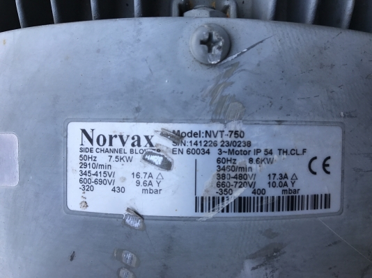 ขายริงโบวเวอร์แรงดันสูง Norvax 10HP. 380V สภาพสวยเดิมๆ หมุนนิ่ม พร้อมใช้งาน