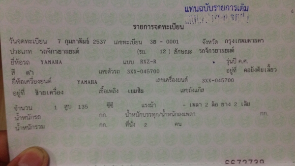 Yamaha RXZ เลข 1 ตัวเดียว