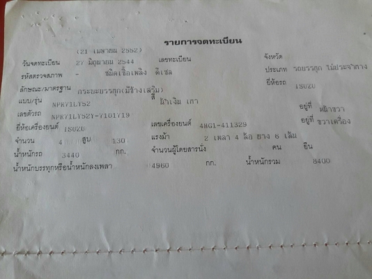 รถอีซูซุ 6 ล้อ ( ไม่ดั้ม ) NPR 130 แรงม้า. ปี 44. สนใจติดต่อ 081 - 6079515