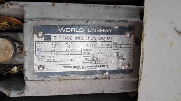 ** SOLD ** มอเตอร์ TOSHIBA Made in JAPAN 100 HP 1450 RPM 380V เดิมๆพร้อมใช้