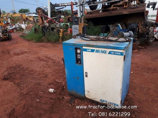 ขาย เครื่องปั๊มลม ปั๊มลม air compressor เก่าญี่ปุ่น MEIJI มอเตอร์ ไฟ 3 เฟส 200V ตู้เก็บเสียง