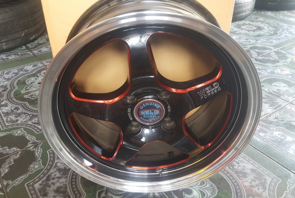 ล้อWELD ขอบ15 4รู100 ขิบแดง+น้ำเงิน พร้อมยางใหม่4 ล้อ