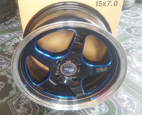 ล้อWELD ขอบ15 4รู100 ขิบแดง+น้ำเงิน พร้อมยางใหม่4 ล้อ