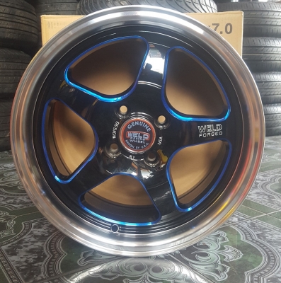 ล้อWELD ขอบ15 4รู100 ขิบแดง+น้ำเงิน พร้อมยางใหม่4 ล้อ