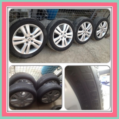 ขายแม็กเดิมขอบ16 ตัว Top Jazz 4/100 + ยางปี10 ราคา 6,500 บ.ถูก