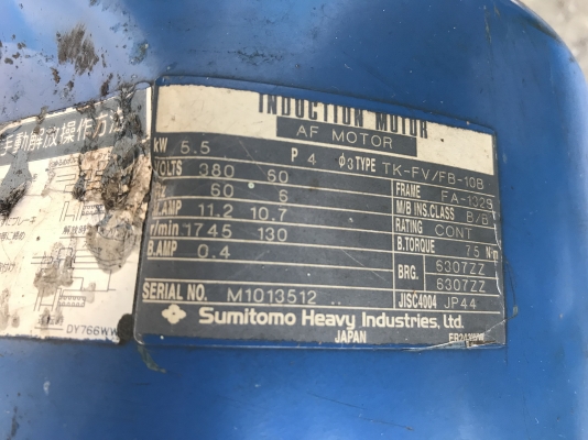 ขายมอเตอร์เกียร์ Cycro drive Sumitomo 7.5HP. 380V อัตราทด 1:35 มีระบบเบรคในตัว สภาพสวยมาก หมุนนิ่มเดิมๆ พร้อมใช้งาน มี 2ตัวครับ