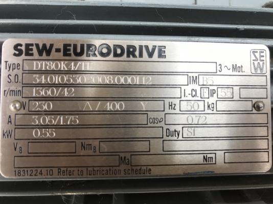 ขายมอเตอร์เกียร์ของใหม่ SEW eurodrive 3/4HP. 380V อัตราทด 1:32.8 เพลาออกประมาณ 42รอบต่อนาที ของใหม่ ไม่เคยใช้งานครับ ขายมอเตอร์เกียร์ของใหม่ SEW eurodrive 3/4HP. 380V อัตราทด 1:32.8 เพลาออกประมาณ 42รอบต่อนาที ของใหม่ ไม่เคยใช้งานครับ
