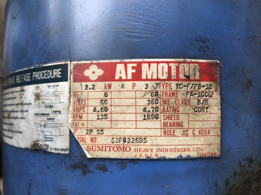 ขายมอเตอร์เกียร์ Cycro drive Sumitomo 3HP. 380V อัตราทด 1:11 มีระบบเบรคในตัว เพลาออกประมาณ 120รอบต่อนาที สภาพสวย หมุนนิ่มเดิมๆ พร้อมใช้งาน