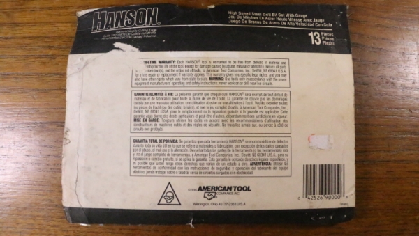 ดอกสว่านเจาะเหล็ก/ไม้/สแตนเลส/พลาสติก ยี่ห้อ HANDSON. Made in USA (เก่าเก็บ) สภาพตามรูปครับ