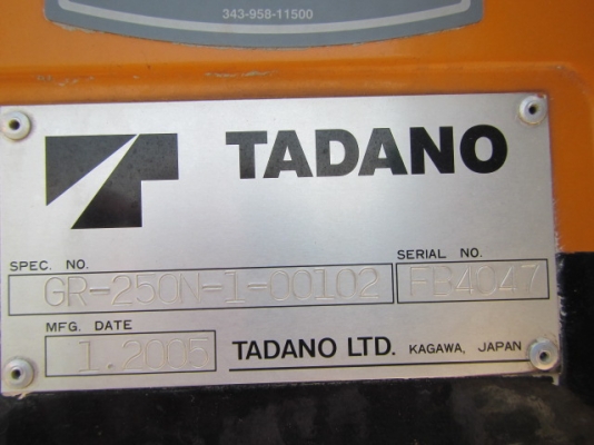 ขายรถเครนนำเข้า TADANO GR250N-1 ปี 2005 ขายรถเครนนำเข้า TADANO GR250N-1 ปี 2005