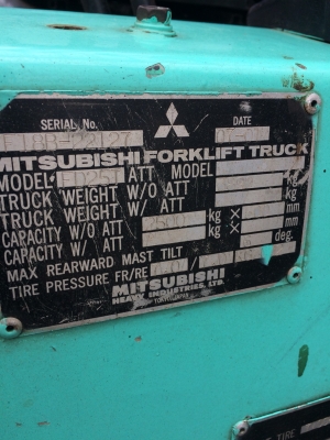 รถโฟล์คลิฟท์ mitsubishi 2.5 ตัน F18B เสาสูง4ม. ยางใหม่4เส้น เกีนร์ออโต้