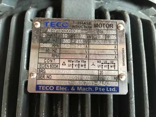 ขายมอเตอร์ Teco 10HP. 380V 2Pole 2800rpm. ของใหม่ในลัง ไม่เคยใช้งาน