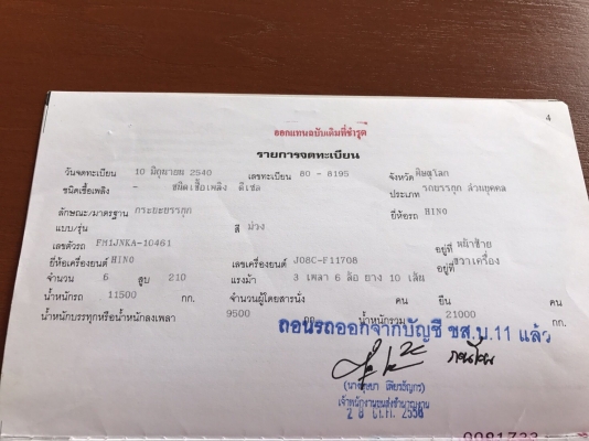 Hino 1J เครื่อง 210 แรง ปี 40 แม่เดี่ยวกระบะดัมพ์สามมิตร ทะเบียนพร้อม