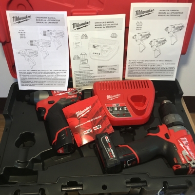 ชุดสว่านไร้สาย 12V Milwaukee 2597-22 เคสใหม่ปลายปี2017 มีสว่านกระแทกและสว่านไขควง
