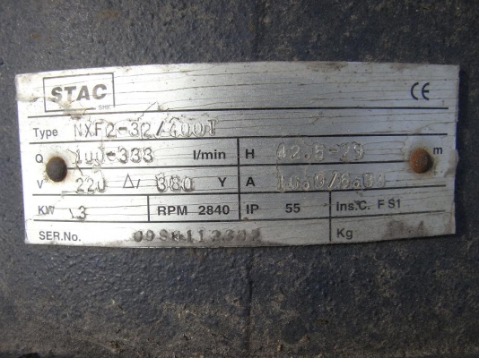 ขายปั้มน้ำ Stac 3-5 HP. 2800 RPM. 380 V เป็นของใหม่เก่าเก็บมีอย่างละ 2 ตัว พร้อมใช้งาน