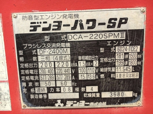 ขายเครื่องปั่นไฟเดนโย220kva