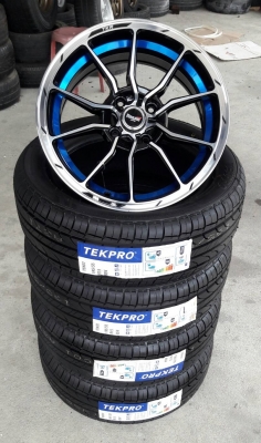 ล้อใหม่YACHIYODA ขอบ15 หน้าเงาคลิปฟ้า 4รู100  พร้อมยางใหม่ 4 ล้อ