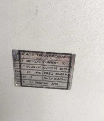 ( เหลือ 1 ตู้ครับ )ขายหม้อแปลงไฟฟ้า 20Kva ไฟเข้า 380V ไฟออก 200/220V ใช้คุมเครื่องจักรญี่ปุ่น สภาพสวยมาก พร้อมใช้งาน มี 5ตู้ครับ