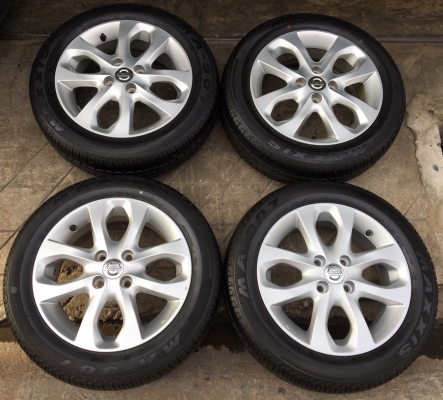 ล้อแม็ก Nissan March MC ขอบ 15 พร้อมยาง 175-60-15 ปลายปี 14 ตุ่ม เส้นสี