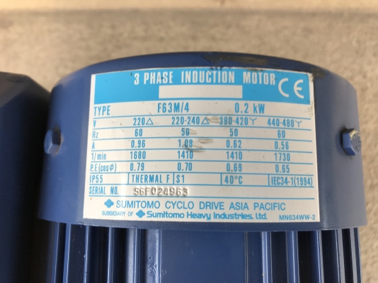 ขายมอเตอร์เกียร์ Cycro drive Sumitomo 1/3HP. 380V อัตราทด 1:51 สภาพสวยมาก เทสงาน ครั้งเดียว พร้อมใช้งาน