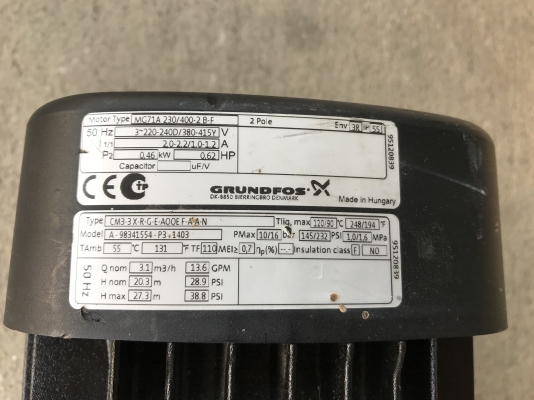 ขายปั้มน้ำแรงดันสูง Groundfos 0.6HP. 380V สภาพสวยมาก ใช้งานนมาน้อย หมุนนิ่ม พร้อมใช้งาน