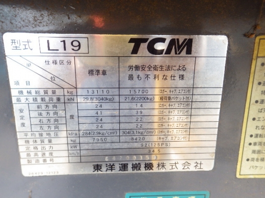 ขายรถตัก ยี่ห้อ TCM รุ่น L19 ขายรถตัก ยี่ห้อ TCM รุ่น L19