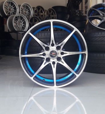 ล้อใหม่YACHIYODA ขอบ15 หน้าเงาคลิปฟ้า 4รู100-114  พร้อมยาง\%  4 ล้อ